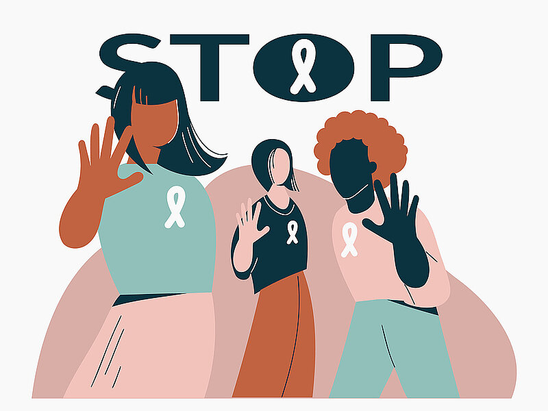Women show gesture - stop violence against women